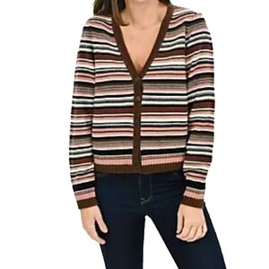 Le Serein Brown Striped V-Neck Cardigan XL NWT